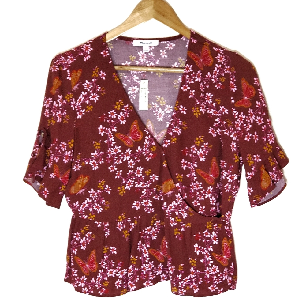 Madewell Tie-Sleeve Butterfly Wrap Top Size 2 NWT - Picture 2 of 6
